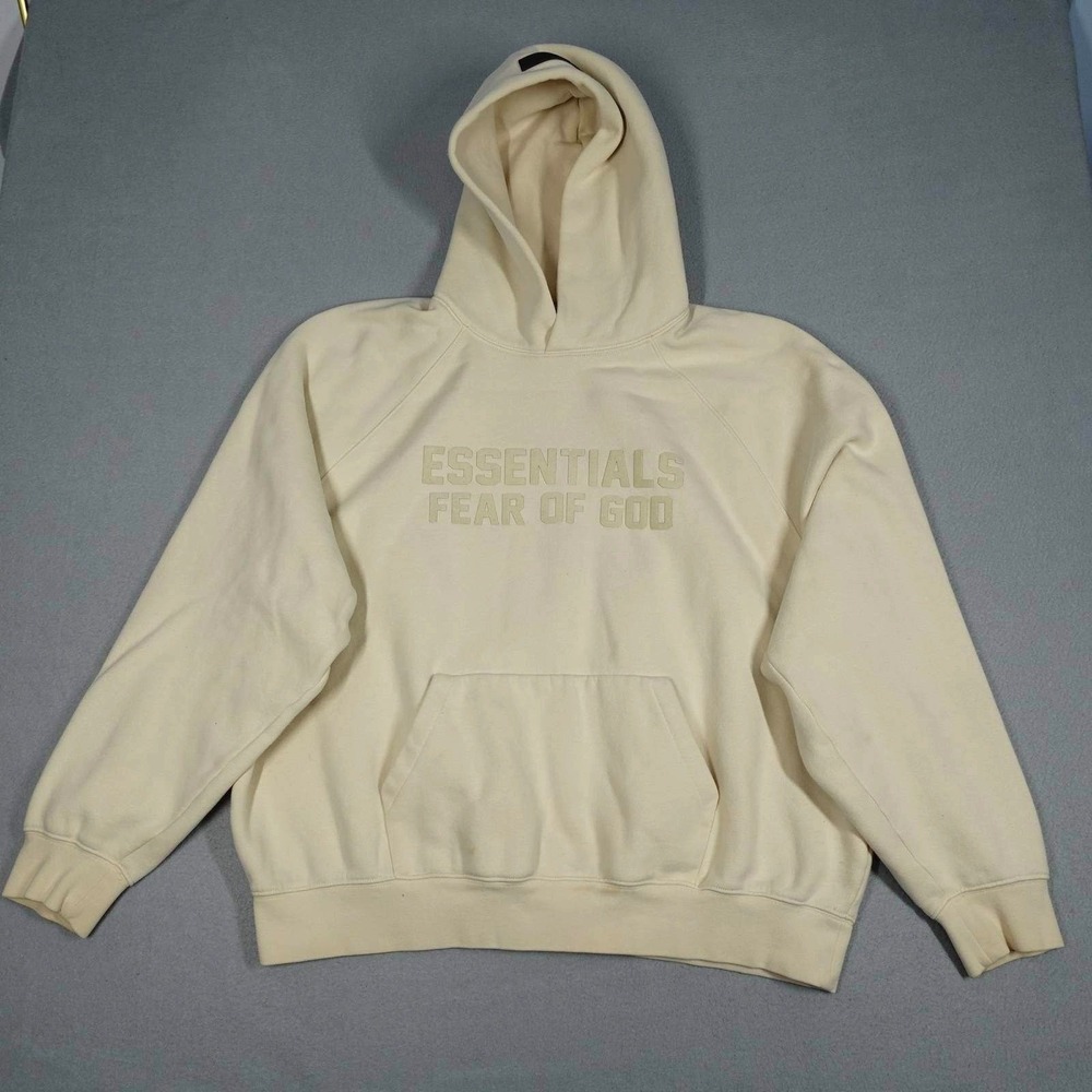 Fear of God Hoodie Mens L Cream Essentials Pullover Streetwear Casual 34-3158